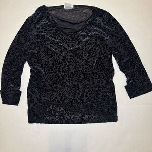 Weatherproof Black Burnout Velvet Blouse Women’s L Sheer Floral Goth Whimsical